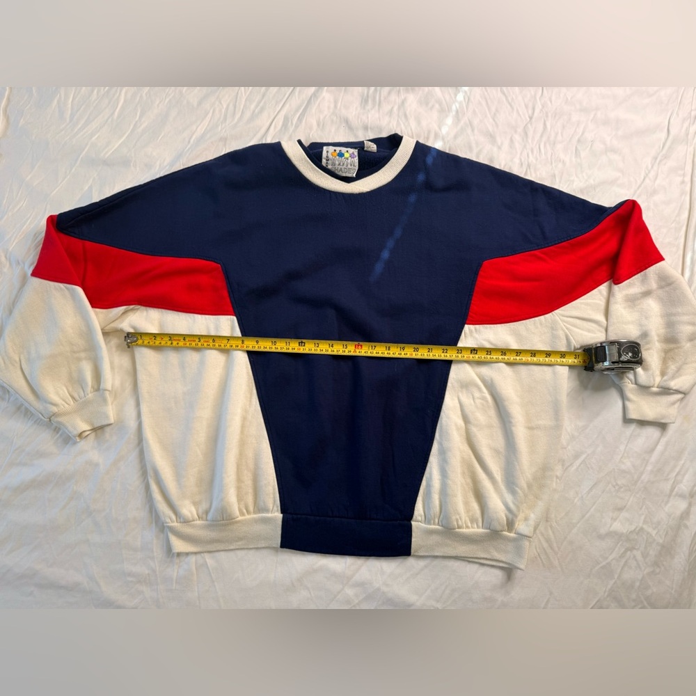 Big Man Shades Colorblock Sweatshirt Red White Navy 90s Retro Acrylic Pullover - Picture 9 of 10